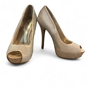 Jennifer Lopez Nude Rhinestone peep-toe heels